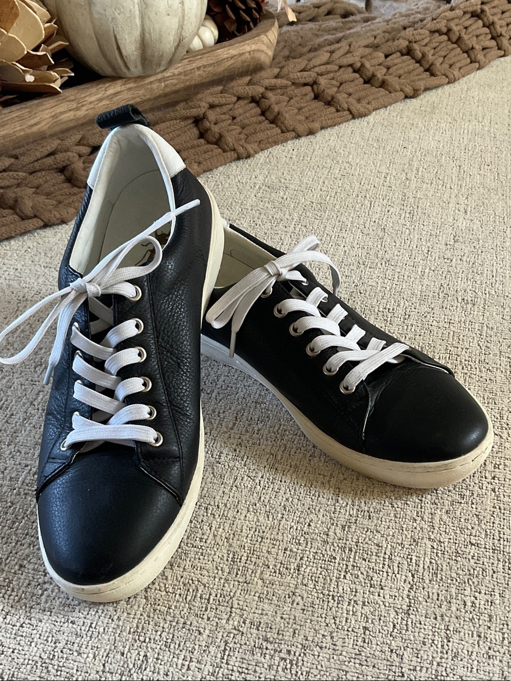 Fly London Black Leather Low-Top Sneakers with White Soles and Laces
